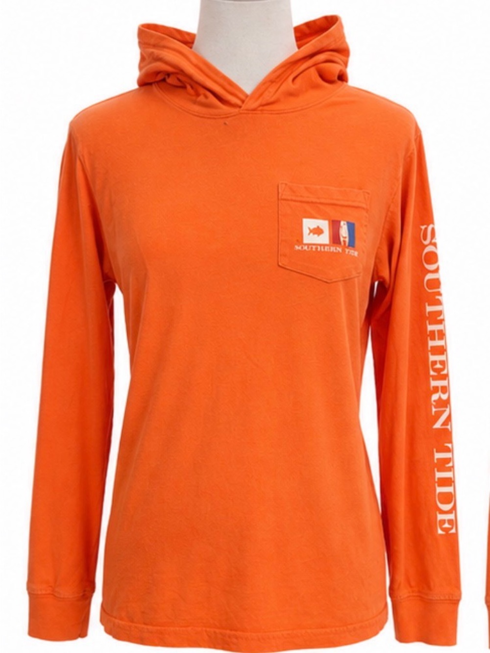 Southern Tide size M orange nautical graphic long sleeve hooded shirt